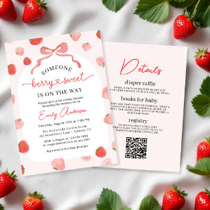 QR Code Berry Sweet All in One Bow Baby Shower Invitation