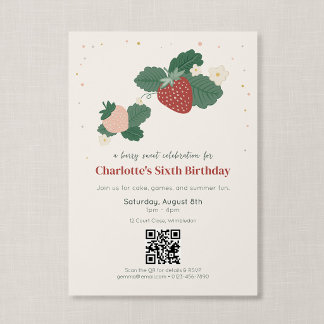 QR Code Berry Sweet Strawberry Birthday Invitation