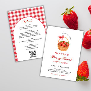 QR Code Berry Sweet Strawberry Girl Baby Shower Invitation