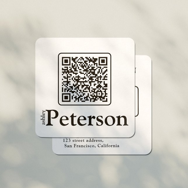 QR code black and white custom logo  Square Business Card (#zazzlemade #QRcode #socialbusinesscard #addqrcode #addlogo #businesstemplate)