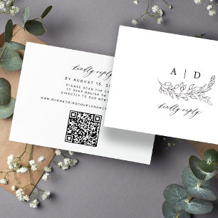 QR code black and white monogram wedding RSVP Card