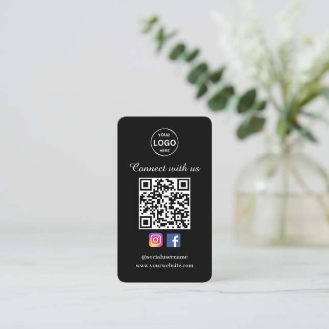 QR Code Black Business Card Social Media  (Standing Front)