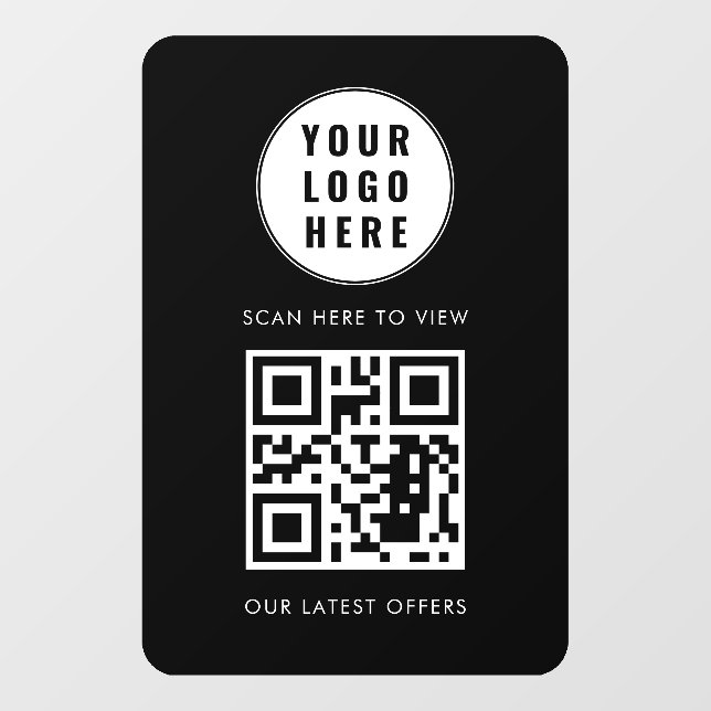 QR Code Black Business Logo Scan Here Modern Window Cling (Sheet)