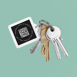 QR Code Black Business Modern Affordable Square Key Ring