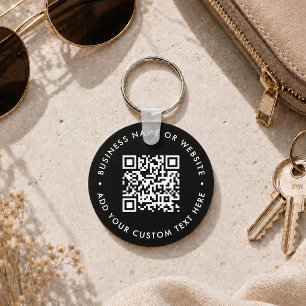 QR Code Black Business Modern Budget Round Key Ring