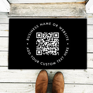 QR Code   Black Business Modern Minimal Welcome  Doormat