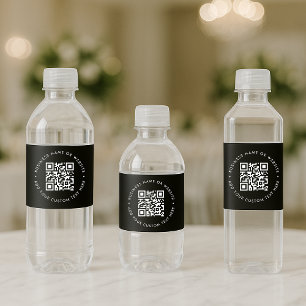 QR Code Black Business Modern Stylish Promotional Water Bottle Label