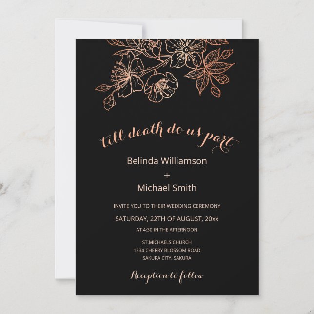 QR Code | Black Copper Floral | Goth Wedding Invitation (Front)