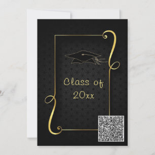 QR Code Black Gold Graduation Invitation Template