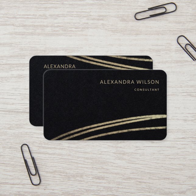 QR Code Black Gold Signature Elegant Professional Business Card (Front/Back In Situ)