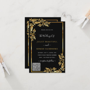QR Code Black Gold Wedding Invitations Template