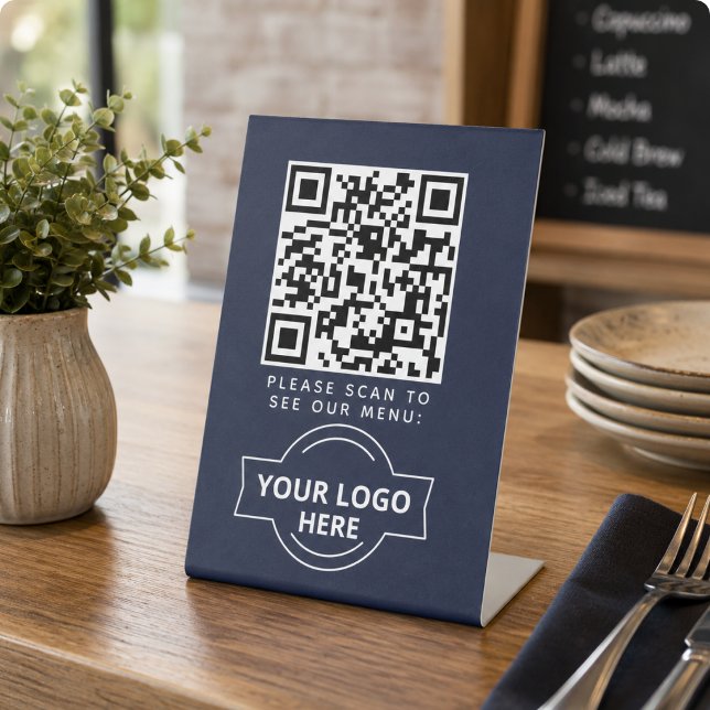 QR Code Black Menu Logo Contactless Modern Cafe Pedestal Sign (QR Code Black Menu Logo Contactless Modern Cafe Pedestal Sign)