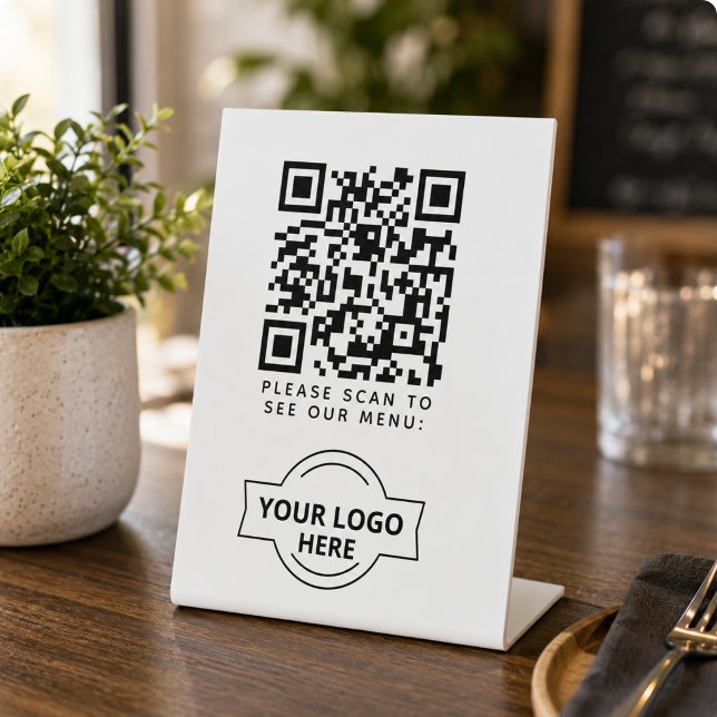 QR Code Black Menu Logo Contactless Modern Cafe Pedestal Sign (QR Code Black Menu Logo Contactless Modern Cafe Pedestal Sign)