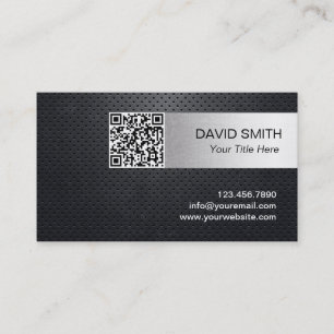 QR Code Black Metal Silver Striped Professional Business Card
