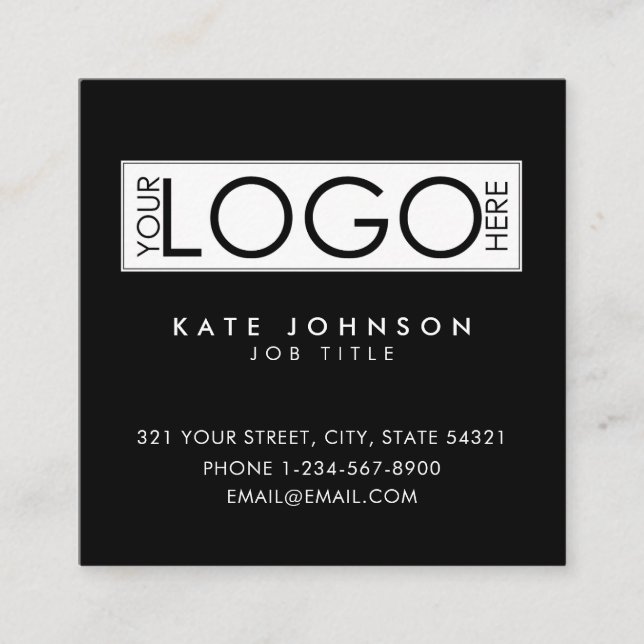 QR Code Black Modern Business Logo Social Media Square Business Card (Front)
