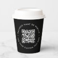 QR Code Black Modern Minimal Business Promotional Paper Cups | Zazzle