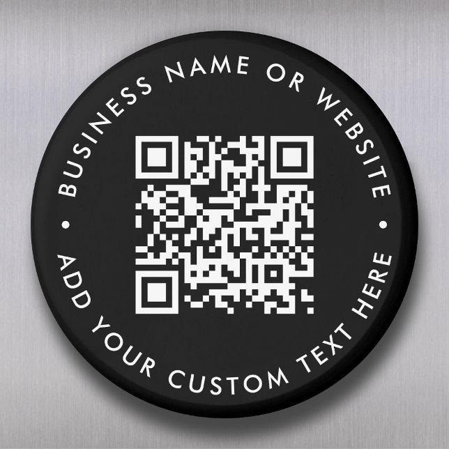 QR Code | Black Modern Minimalist Round Magnet (Creator Uploaded)
