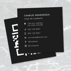 QR Code Black Modern Minimalist Social Media Icons Square Business Card