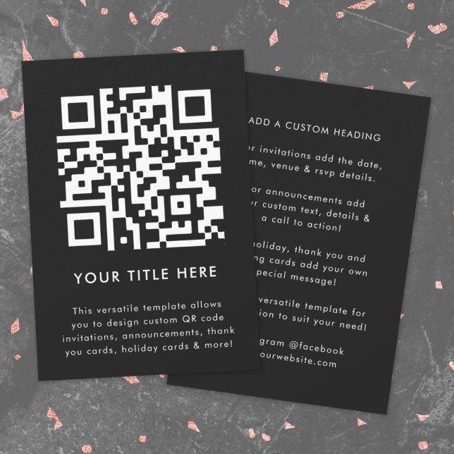QR Code | Black Modern Minimalist Stylish Scan Me Invitation (Modern sleek QR code black invitation template by Guava - versatile, stylish, and customizable)
