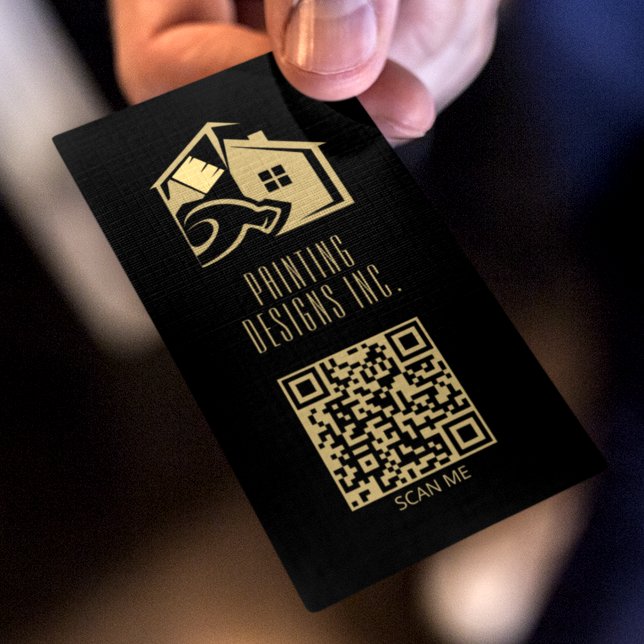 QR Code Black Modern Painting Business Card (Creator Uploaded)