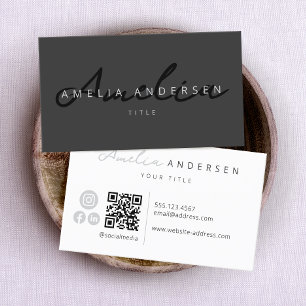 QR Code Black Modern Professional Social Media Business Card