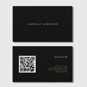 QR Code Black Paper Texture & Gold Typography  Business Card