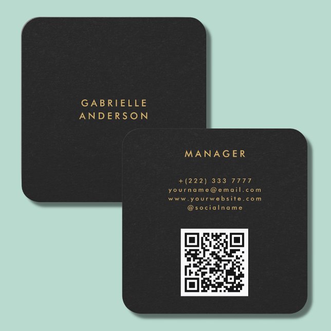 QR Code Black Paper Texture & Gold Typography Square Business Card (Creator Uploaded)
