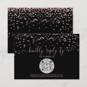 QR Code Black Rose Gold Pink Glitter Wedding RSVP