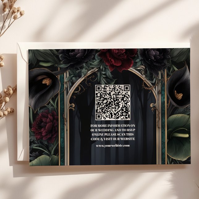  QR Code Black Roses Floral Gothic Halloween Enclosure Card (Creator Uploaded)