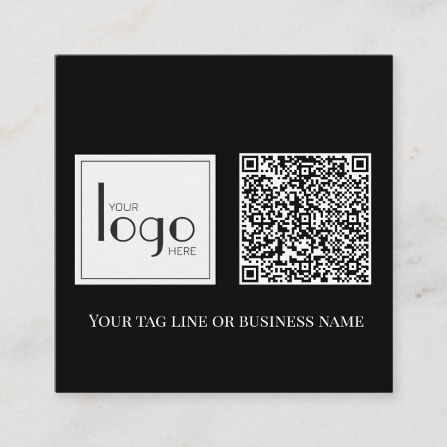 QR Code Black Square Logo Simple White Business Card (Front)