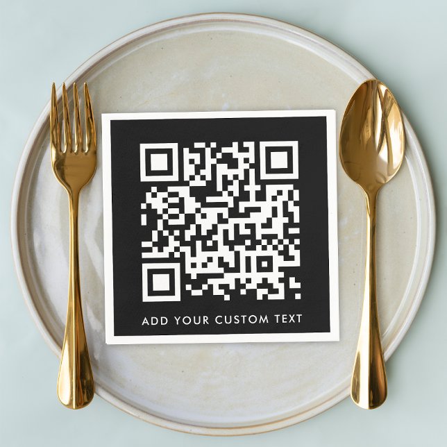 QR Code | Black Stylish Modern Minimalist Bold Napkin (Creator Uploaded)