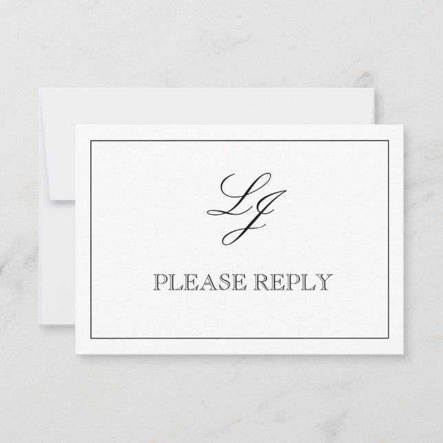 QR Code Black & White Calligraphy Monogram Wedding RSVP Card (Front)