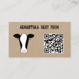 QR Code Black White Cow Farm Green Kraft Business Card