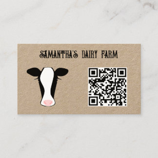 QR Code Black White Cow Farm Green Kraft Business Card