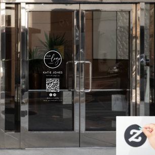 QR Code Black White Custom Logo Connect with Us Window Cling