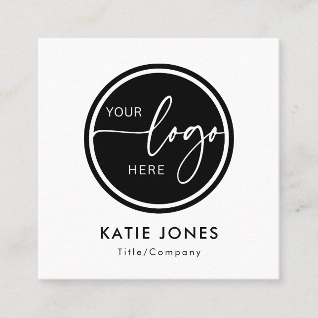 QR Code Black White Custom Logo Scan the Code Square Business Card (Front)