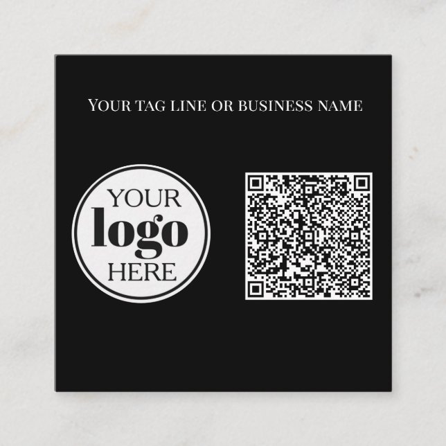 QR Code Black White Logo Simple  Square Business Card (Front)