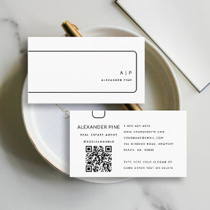 QR Code Black White Monogram Elegant Professional Business Card