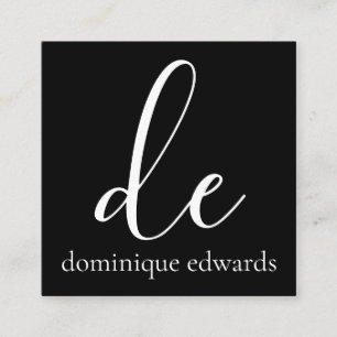 QR Code Black White Monogram Modern Beauty Square Business Card