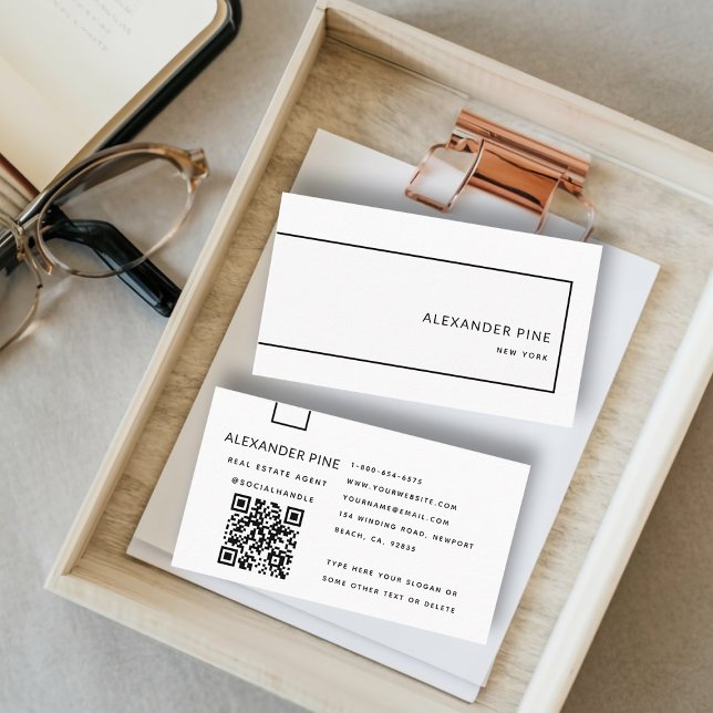 QR Code Black White Sleek Modern Professional Business Card (simple modern elegant professional corporate generic business card black white qr code website class)
