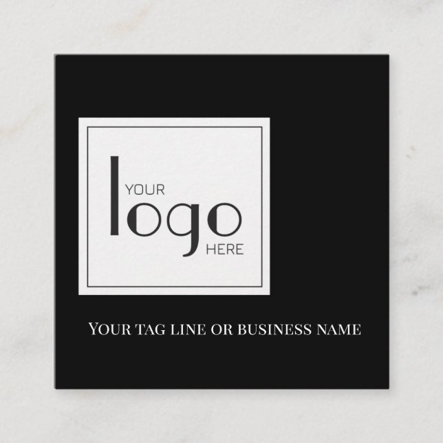 QR Code Black White Square Logo Simple Business Card (Front)