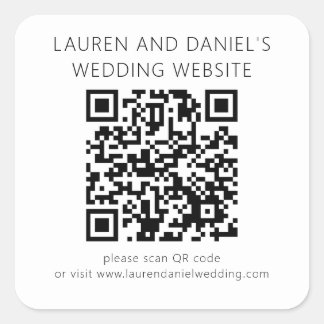 QR Code Black White Wedding Website Square Sticker