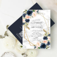QR Code Blue Blush Marble Geometric Floral Wedding