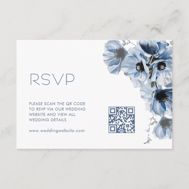 QR Code |  Blue Floral Wedding Enclosure Card (Front)