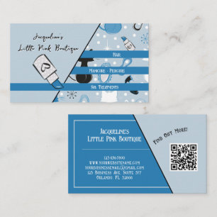 QR Code Blue Girly Mid-Century Salon II Business Card