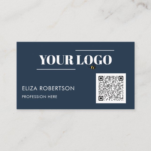 QR Code Blue Professional Business Logo Custom Business Card (Front)