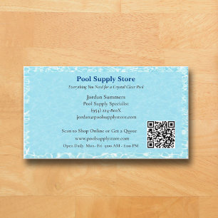 QR Code Blue Swimming Pool Water Pool Contractor Business Card