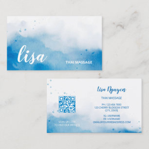 QR Code Blue Watercolor Background Business Card