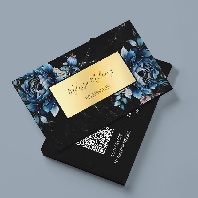 QR Code | Blue Watercolor Boho Floral Business Card (Creator Uploaded)