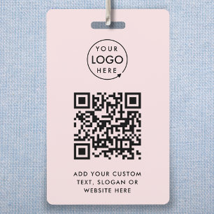 QR Code   Blush Pink Business Logo Professional ID Badge